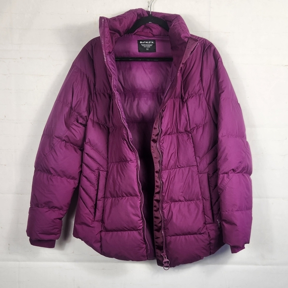 Athleta Downtown Down Feather Warm Winter Puffer Jacket Coat Plum Purple Large - Picture 6 of 16